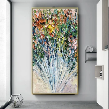 100% עבודת יד מופשט אמנות קיר תמונה מודרנית נורדי פרח הכרזה על בד ציור שמן עיצוב הסלון בבית אסתטי לקצץ