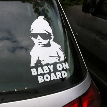 14*9 תינוק מגניב האחורי רעיוני משקפי השמש ברכב ילד מדבקות אזהרה, מדבקות שחור/כסף CT-465