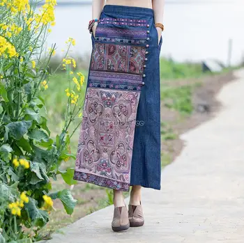 2023 אביב קיץ החדש בסגנון סיני חצאית כותנה פשתן כבד רקמה בסגנון אתני חצאית harajuku hanfu loose חצאיות