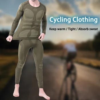 3D אדם אופנוע תרמי דחיסה חולצה מכנסי חליפה הדוקה ספורט החורף הלבשה תחתונה חיצונית הליכה רכיבה על אופניים הלבשה תחתונה מחוממת