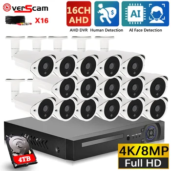 4K 16CH DVR ערכת חיצונית זיהוי פנים יום א CCTV מערכת האבטחה ערכת 8MP 16 ערוץ BNC מצלמת מעקב וידאו המערכת