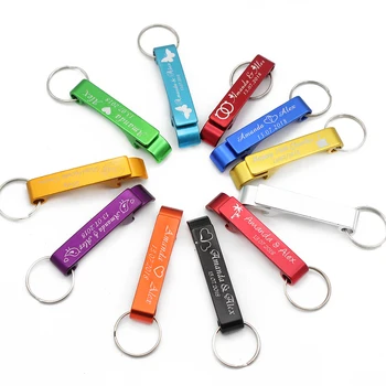 50PCS אישית נפח חרוט הבקבוק ראשית OpenersKeyrings מחזיק מפתחות חתונה ולחבריו מסיבת עסקים מתנה +שקיות אורגנזה לבחור