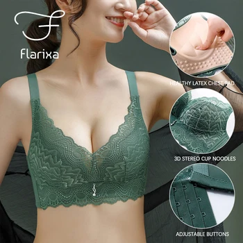 Flarixa סקסי הלבשה תחתונה תחרה בתוספת גודל לטקס חזיית פוש אפ Wireless Comfort חלקה ללא משענת Bralette נמוך חתך בלתי נראה חזייה