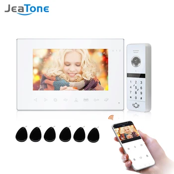 Jeatone אלחוטית Wifi וידאו מערכת אינטרקום חכמה טלפון דלת וידאו על דירה 7 אינץ ' מלא 960p תמיכה במסך נעילת סיסמא