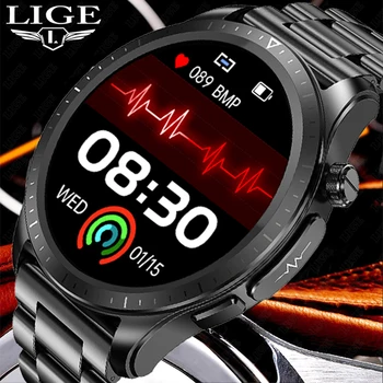 LIGE 2023 א+PPG הגלוקוז בדם שעון חכם גברים טמפרטורת הגוף, לחץ הדם בריאות שעון IP68, עמיד למים Smartwatch עבור גברים