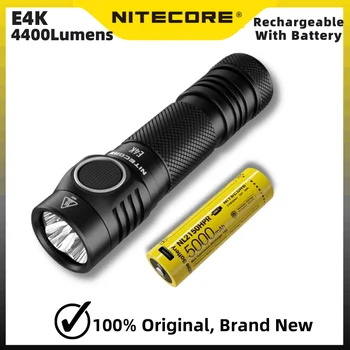NITECORE E4K 21700 קומפקטי EDC פנס 4400Lumens נטענת LED Troch אור כוללים NL2150HPR הסוללה 5000mAh