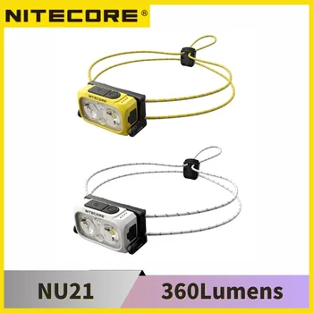 NITECORE NU21 מנורה אולטרה קל משקל כפול קרן משולש פלט קדמי 360 Lumens USB-C נטענת לבן, אור אדום פנס