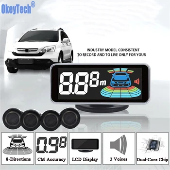 OkeyTech Parktronic חיישן חניה 4 חיישן היפוך גלאי רדאר LED דיגיטלי חניה לרכב סיוע מערכת אזעקה עבור כל רכב