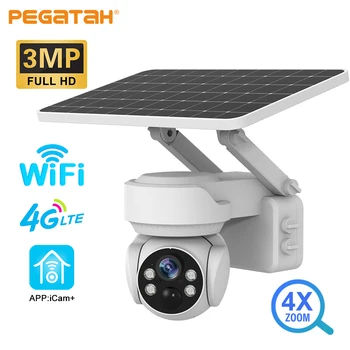 PEGATAH 3MP אלחוטית 4G שמש מצלמה WiFi חיצוני 4X זום אופטי זיהוי תנועה מלא צבע ראיית לילה אבטחה מצלמות IP