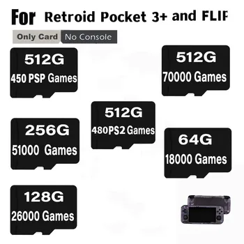Retroid בכיס 3+ כרטיס SD 512GB 70000 משחקים TF כרטיס מראש משחקים עבור RP3+ RP 3 + PSP PS2 512G 256G רטרו משחק כף יד