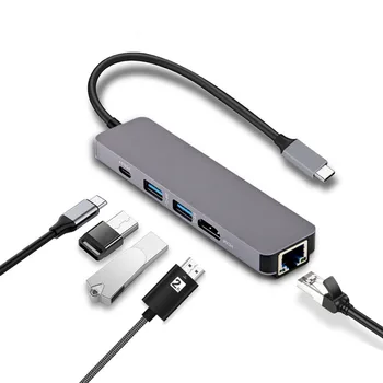 USB-C-HUB סוג C מרכז HDMI USB 3.0 RJ45 משטרת 3.0 מתאם עבור ה-MacBook Pro Samsung Galaxy S9/S8 Huawei P20 Pro סוג C USB 3.0 HUB