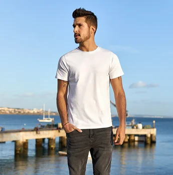 V8385 - גברים קצר שרוול חולצה קיץ לגברים slim fit לגברים חולצה לבנה צוואר עגול מוצק צבע תחתית החולצה
