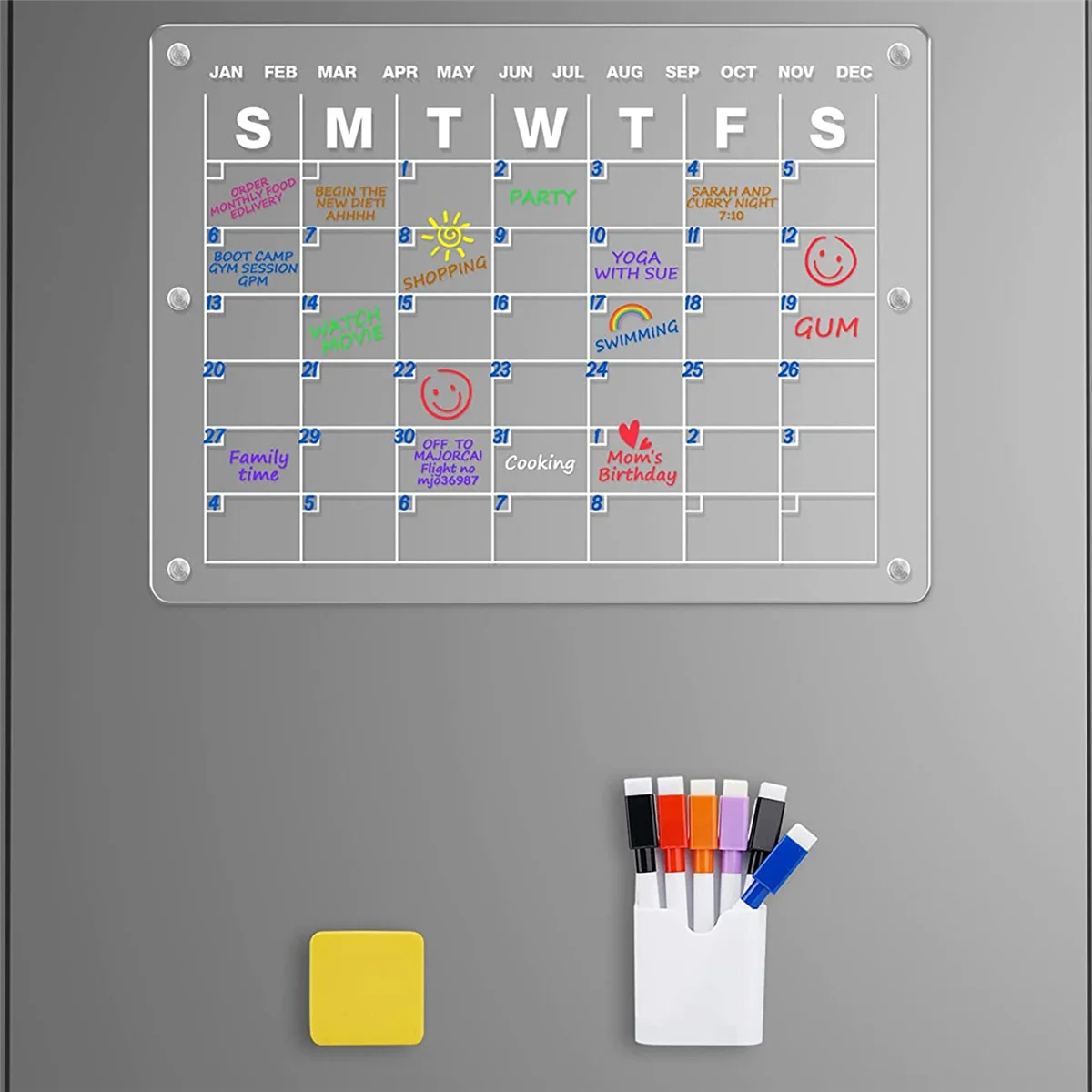 אקריליק לוח שנה מגנטי על המקרר,16x12 אינץ ברור מגנטי למחוק יבש המקרר לוח שנה לוח,(לוח שנה)