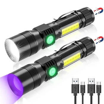 אור UV & אור חזק פנס נטענת USB פנס קמפינג חיות מחמד כתמי שתן שחור אור אולטרה סגול Led לפיד המנורה
