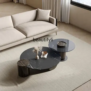 אני צרפתית רטרו סטון צלחת שולחן הקפה בסלון גודל בית עגול שולחן קפה שילוב יצירתי בסגנון פשוט שולחן קפה