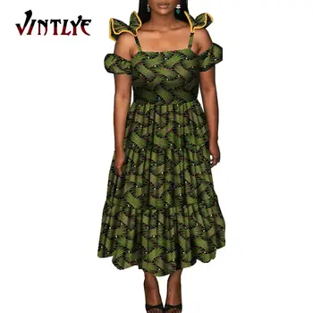 אפריקה שמלות עבור נשים אלגנטי מסורתי שמלת מסיבת דאשיקי Bazin ריש פרחוני מודפס הגברת הלבוש מקסי שמלה ארוכה WY9087