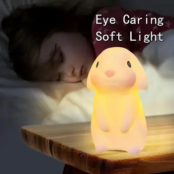 ארנב חמוד סיליקון מנורת לילה בחדר השינה ליד המיטה מנורה מצוירת מנורת LED מקורה אור על קישוט החדר מתנה לשנה החדשה