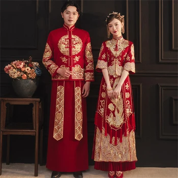 בסגנון סיני בגדים חדשים 2021 כמה אדום פניקס רקמה Cheongsam צ ' יפאו מסורתי שמלת הכלה גודל S-6XL