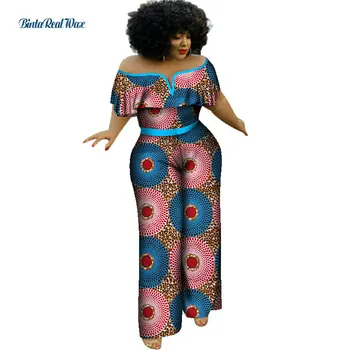 בקיץ כותנה V-צוואר סרבל אפריקה שעווה הדפסה אוברול לנשים Vestido Bazin ריש אפריקאי מסורתי נשים בגדים WY3283