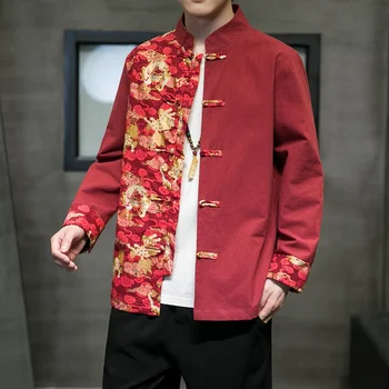 הסינית מסורתית בסגנון הדפסת חולצה Hanfu גברים חולצה טאנג חליפת גברים קונג פו בגדים צמרות הג ' קט Cheongsam השנה החדשה מעילים V2280