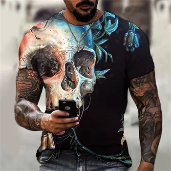הקיץ 3D מודפס חולצת הטריקו של הגברים גולגולת שחורה קוסם היפ הופ O-צוואר קצר שרוול חולצה כל יום מזדמן חולצת הטריקו של הגברים