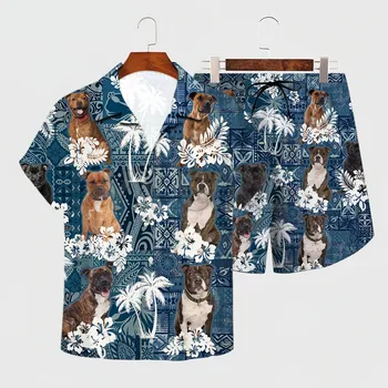 ולאורך בול טרייר הוואי להגדיר 3D בכל מודפס הוואי חולצה + מכנסיים קצרים החוף גברים לנשים מצחיק הכלב Sunmmer בגדים