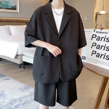 חליפת קיץ גברים אופנה החברה Mens שמלת להגדיר קוריאנית חופשי שרוול קצר בלייזר/מכנסיים קצרים שתי ערכות קטע Mens משרד רשמי חליפה