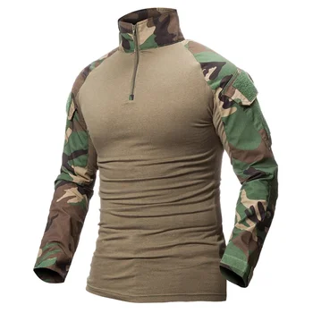 יער הסוואה גברים איירסופט טקטי החולצה צבאי חולצת הסוואה יבש מהירה שרוול ארוך לחימה ציד טיולים חולצות