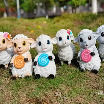 כבשים מיני סימולציה Aniaml מלמד דגם קישוט מלאכת עיצוב מיניאטורי בית בובות קישוט הבית DIY אביזרים