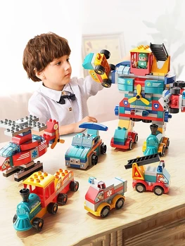 מודולרי אבני הבניין רובוט גודל גדול DIY רחובות צעצועים לילדים חינוך צעצוע מגוון רובוט בניין המכונית להרכיב