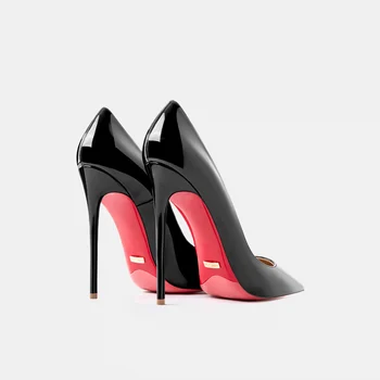 מותג יוקרה עור נעלי נשים האדום המבריק התחתונה קלאסיקות משאבות תמציתי שחור נעלי העקב גבוה רזה העקב 10 ס 