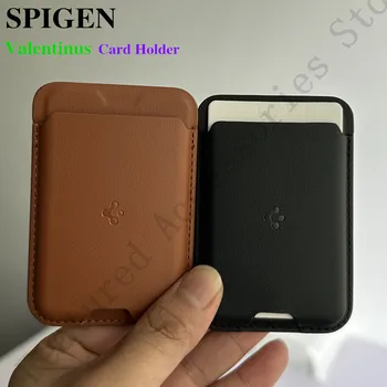 מקורי Spigen [ ולנטינוס שחור עור PU עבור iPhone 12 מיני 13 14 15 Pro מקס 14 פלוס עבור אפל MagSafe בעל כרטיס