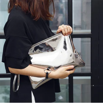 מראה אופנה קוריאנית רעיוני הנשים תיק תיק מצמד עור כסף גדולים מסיבת מועדון הארנק כיס Bolsas שק הראשי