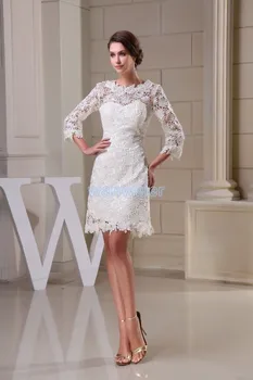 משלוח חינם צנוע 2016 עיצוב חדש חם מכירה גודל מותאם אישית בתוספת גודל שמלת חוף ארוכה שרוול תחרה קצרה לבנה שמלות שושבינה