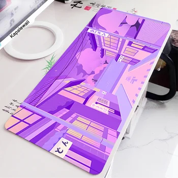 סגול ניאון העיר Gaming Mousepad גיימר יפנית השולחן מחצלת Toky הרחוב אנימה משטח עכבר XXL מקלדת Deskmat לאמנות Playmat 100x55