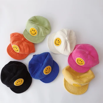 סתיו חורף רכה ברים תינוק כובעי בייסבול קטיפה חמה ילדים בנים בנות כובעי חיוך דפוס ילדים הכובע 7 צבעים