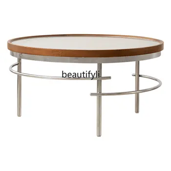 רטרו סגנון מוצק עץ התה שולחן נירוסטה שולחן צד שילוב משק הבית סלון מרפסת כוס תה השולחן