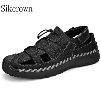 שחור 46 חיצוני הקיץ הרך סנדלי גברים חדשים נעלי מקורי העור Andalias הזרקת חוף סנדלי הולו נעליים בעבודת יד נעליים