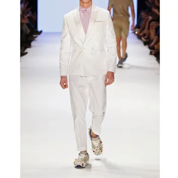 שיק חליפות גברים קיץ החוף מקרית Slim Fit 2 חתיכה אופנה שיא דש דק מגניב זכר חליפת החתונה החתן עסקים טוקסידו 2023
