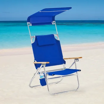 שכיבה נוחות גובה התרמיל החופה החוף הכיסא, כחול ריהוט גן